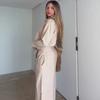 Cross-border European and American Long-sleeve Collared Sexy Backless Short Women's Top, Export Temperament, Lace-up Slim Pants Set
