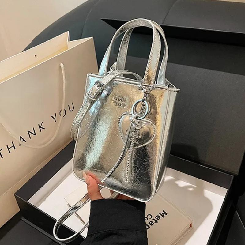 New Trend Korean PU Leather Shoulder Bag Silver Mini Small Square Bag High Quality Purses Women Lady Crossbody Bags Handbag