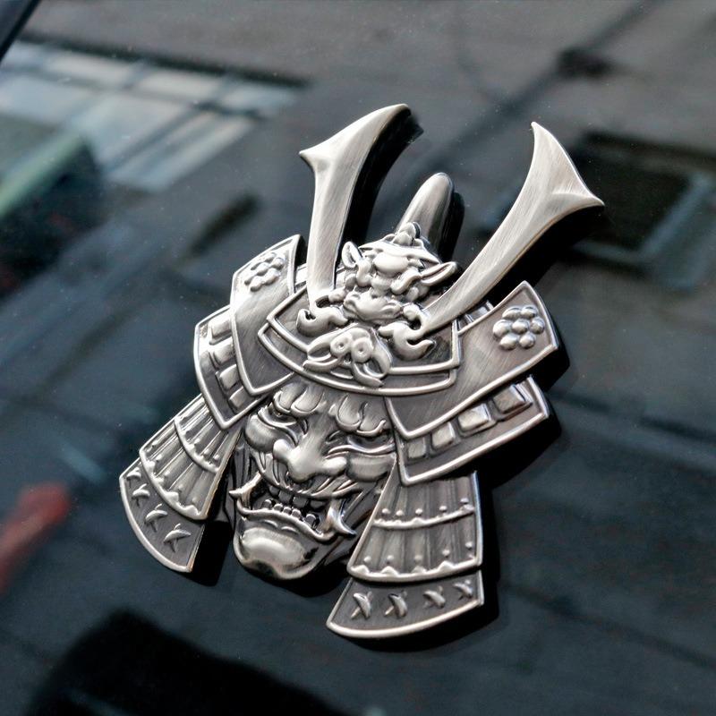 Japanischer Samurai Hannya Metall Autoaufkleber Emblem Heißes Abzeichen Totenkopf Stil Pranjna Gunmetal Kofferraum Auto Motorrad Zubehör