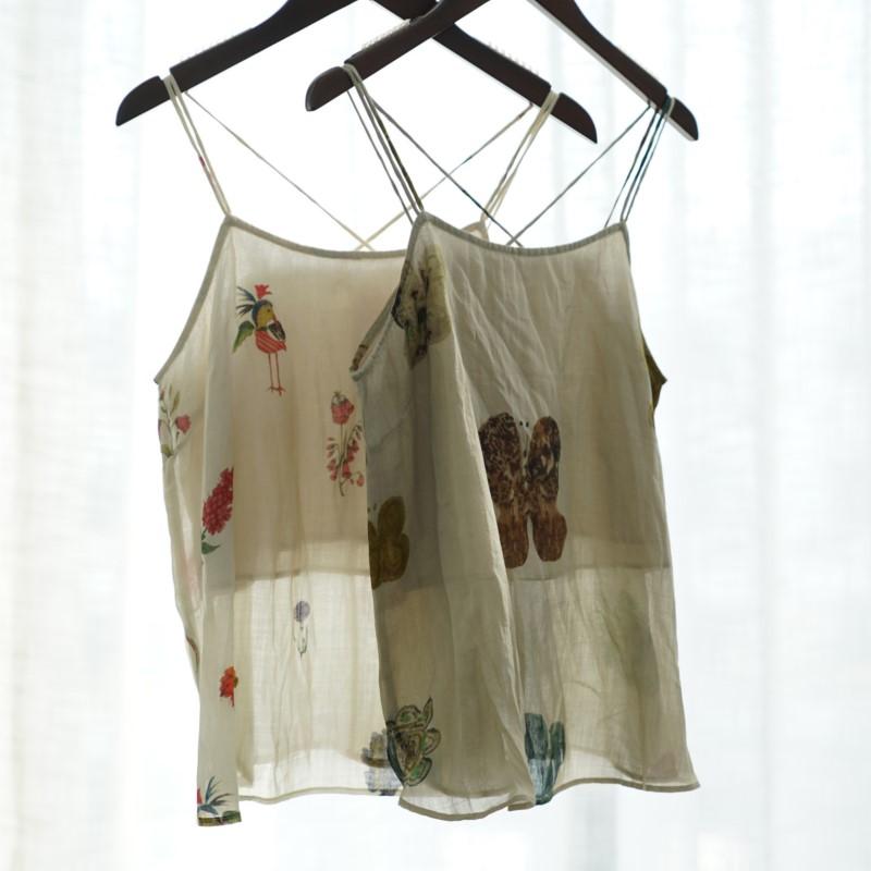 Johnature Women VintageTops Print Summer Casual Soft Female Cloths Chinese Style Tops