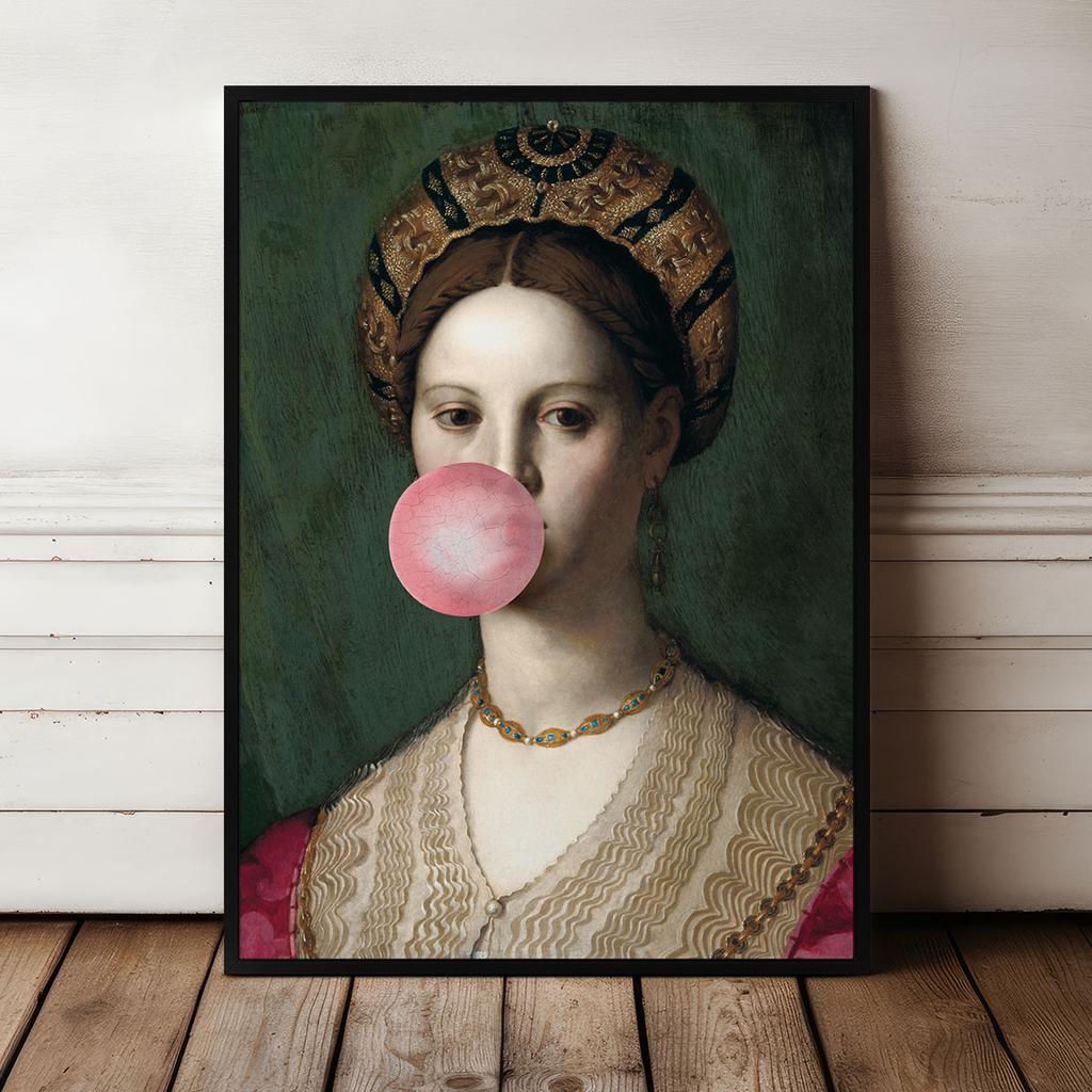 Plakat portret kobiety guma do żucia