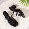 Women's Slip-On High-Heeled Sandals Chunky Heel Open Toe Summer Shoes Black Stylish Outdoor Slippers Slides