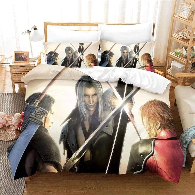 3D Print Game Crisis Core Final Fantasy VII Bed Set Quilt Cover Pillowcase,King Queen Twin Size Boys Girls Adults Bedding Set