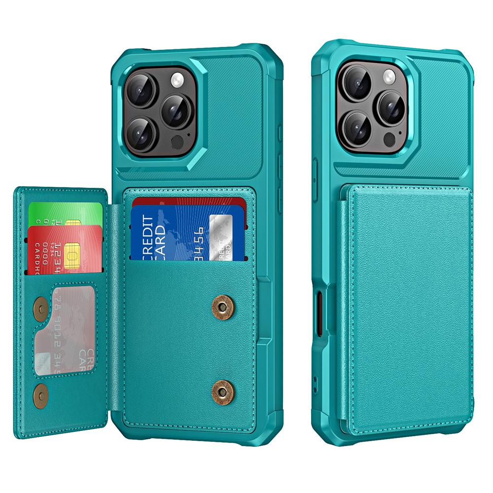 

For iPhone 16 Pro Case Card Slot Kickstand Leather+TPU Reinforced Corner Phone Cover Green