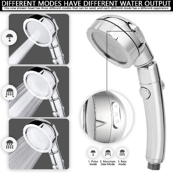 Modern 3-Setting Detachable Shower Head with 59-Inch Hose, High Pressure Water Saving, 360 Rotating Adjustable Handheld Shower Head with ON/OFF