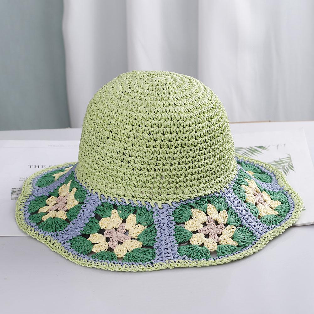 

NEW 2022 Womens Straw Hats crochet hat Panamas UV Protection Sun Visor Beach Hats Women Visors Ladies hat Women Summer Sun hat 56-60cm зелений
