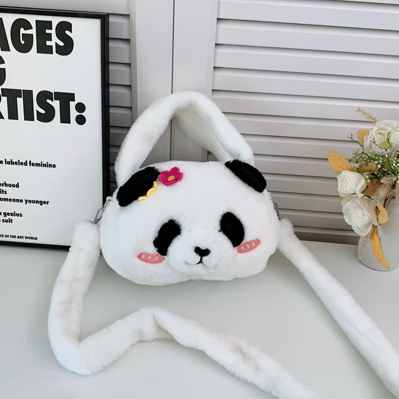 Schoolbag cute red panda flower doll plush bag Korean version sweet girl large capacity translucent single backpack