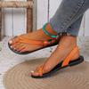 In-Stock 2025 Summer Women's Plus Size Flat Roman Toe Post Sandals - European & American Style Beach Shoes