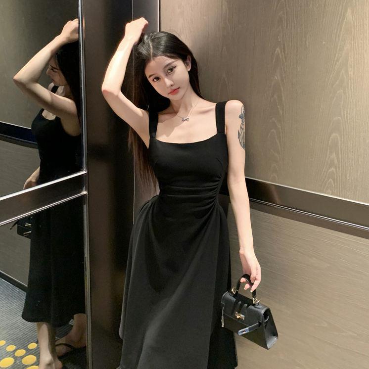 French white pleated thin suspender dress female summer celebrity temperament waist new Chinese A-shaped vest long dress
