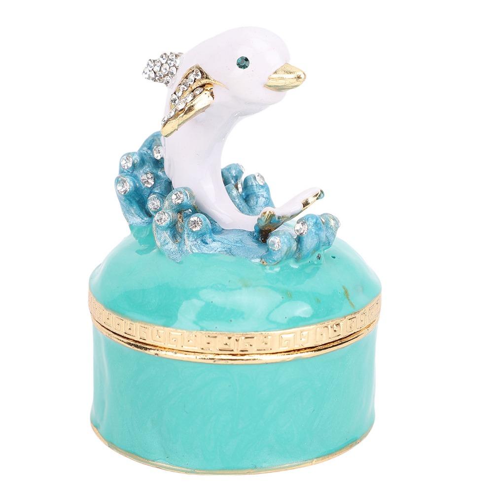 Dolphin Motif Dolphin Jewelry Box Hinged Lid Hand Painted Jewelry Box For Rings