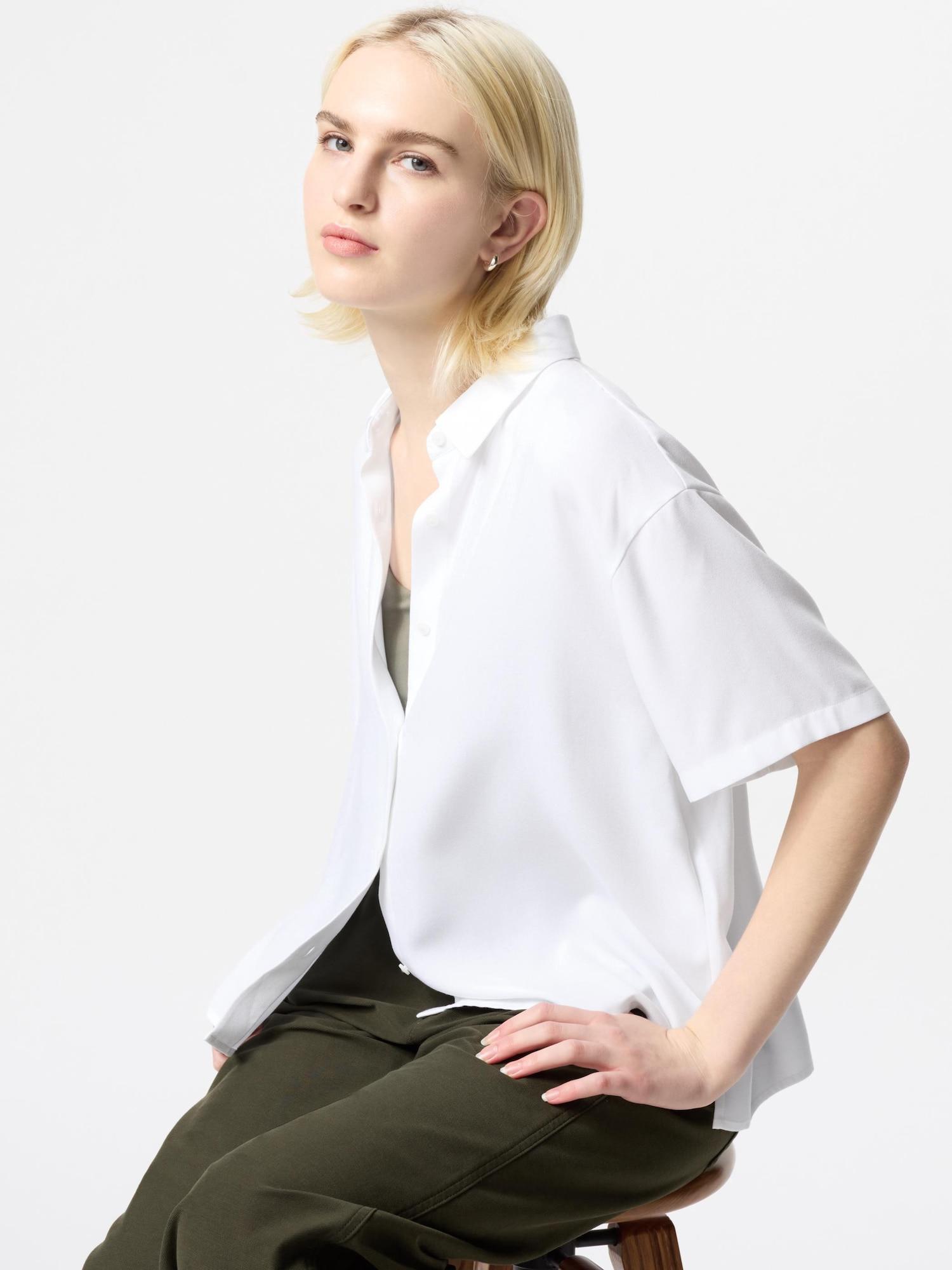 

Блузка Uniqlo из искусственного шелка с коротким рукавом 00 WHITE/WOMEN S