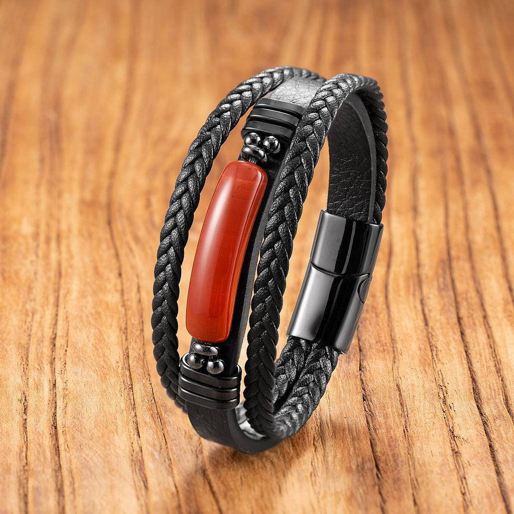 European and American Geometric Tiger's Eye Stone Bracelet Men's Multi-layer Leather Rope Bracelet Stone Bracelet Magnet Buckle Bracelet Women 2026