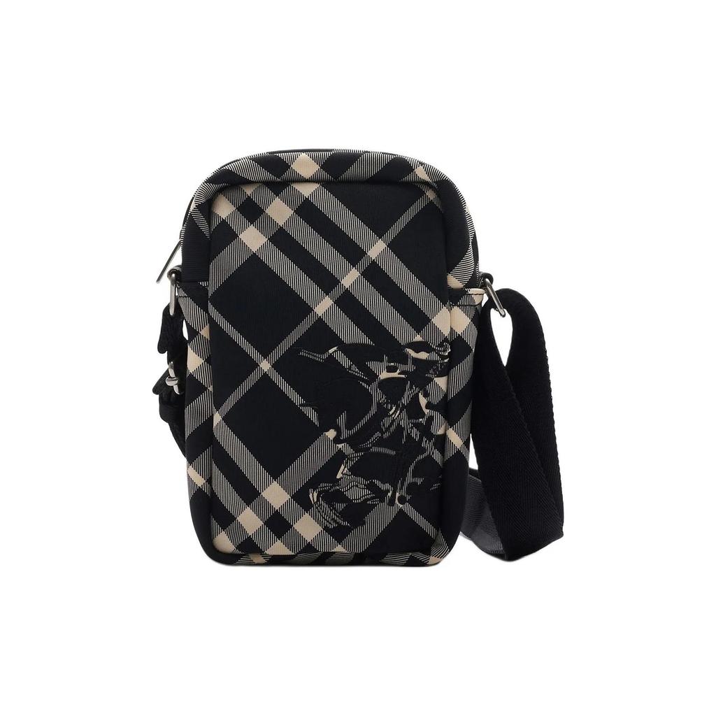 Burberry Adjustable Strap Zipper Closure Polyester Phone Case Men's Black with White Plain Fabric Accents