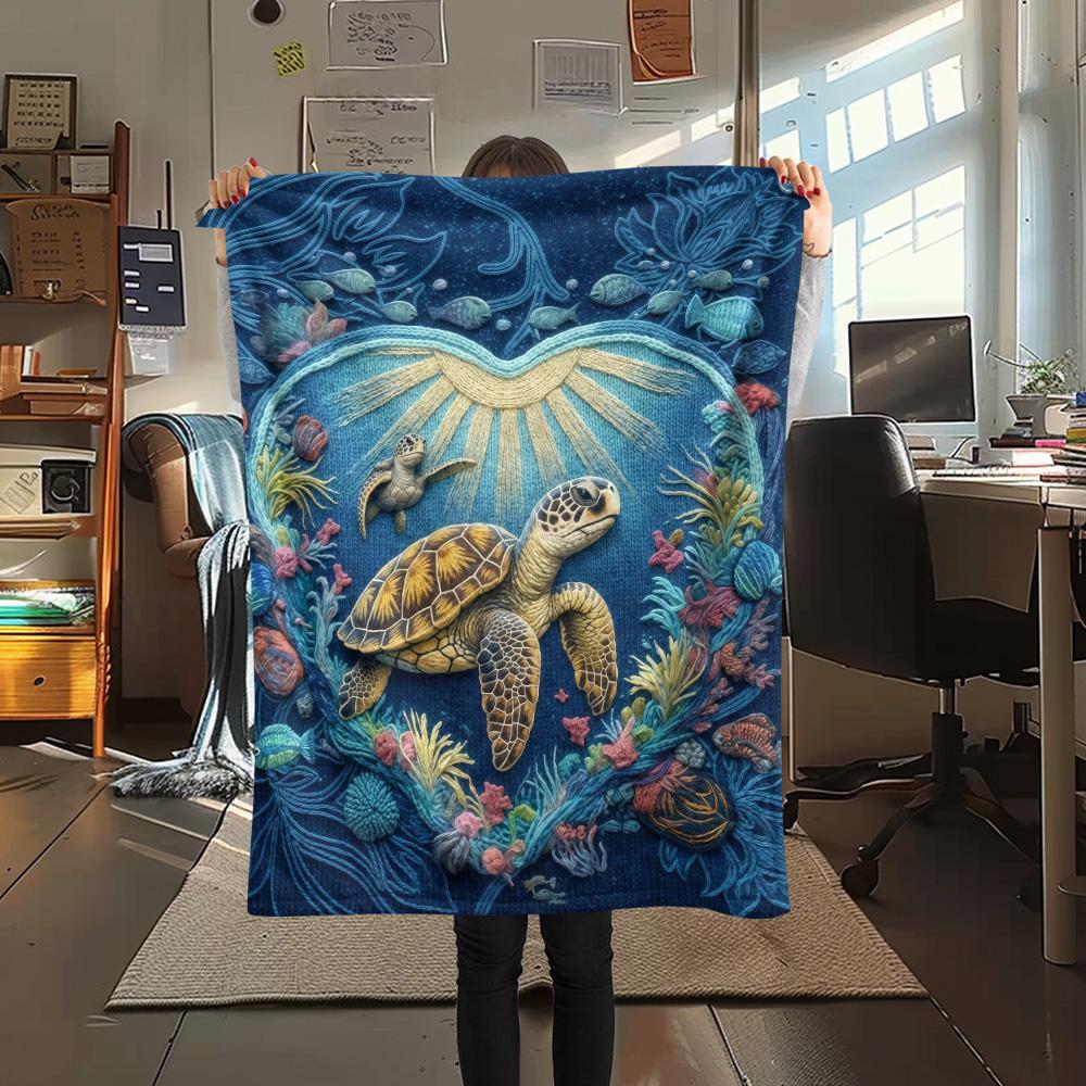 1PC Turtle style  Print FlAannel Blanket, High quality Comfortable for All Seasons, Home Decor, Warmth and Comfort