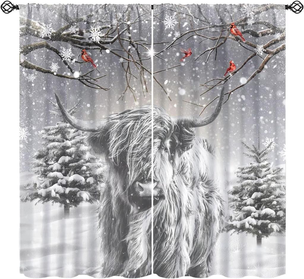 Kids Christmas Nutcracker Curtain Soldier Model Merry Xmas Window Treatments For Bedroom Living Room Snowflakes Winter Reddrapes