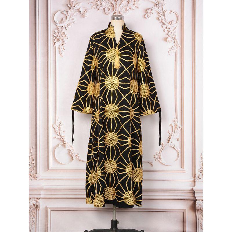 

2025 Sequin Embroidered Women clothes Fashion Dubai Robe Tassel Pendant Arabic Dress Long Dress Black 2XL