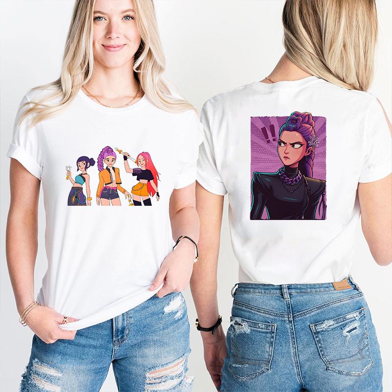 

Fashion Kpop Demon Hunter Huntrx Print Short Sleeve Tees Harajuku T-shirt For Women Korean Anime Graphic Tops Female Clothing M