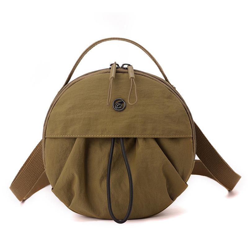 Casual Nylon Cloth Crossbody Bag Women's 2025 New Light Commuter Small Round Bag Drawstring Simple Portable Shoulder Bag