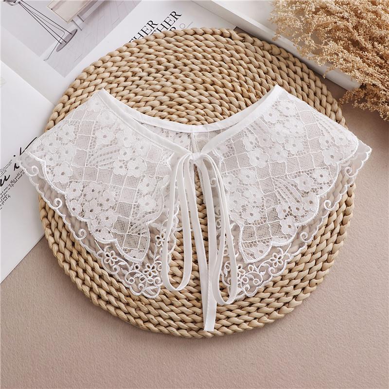 Lace Fake Collar Women Detachable Collars For Women False Collar Embroidery Floral Lolita Lapel Half Shirt Shawl Wrap Decoration