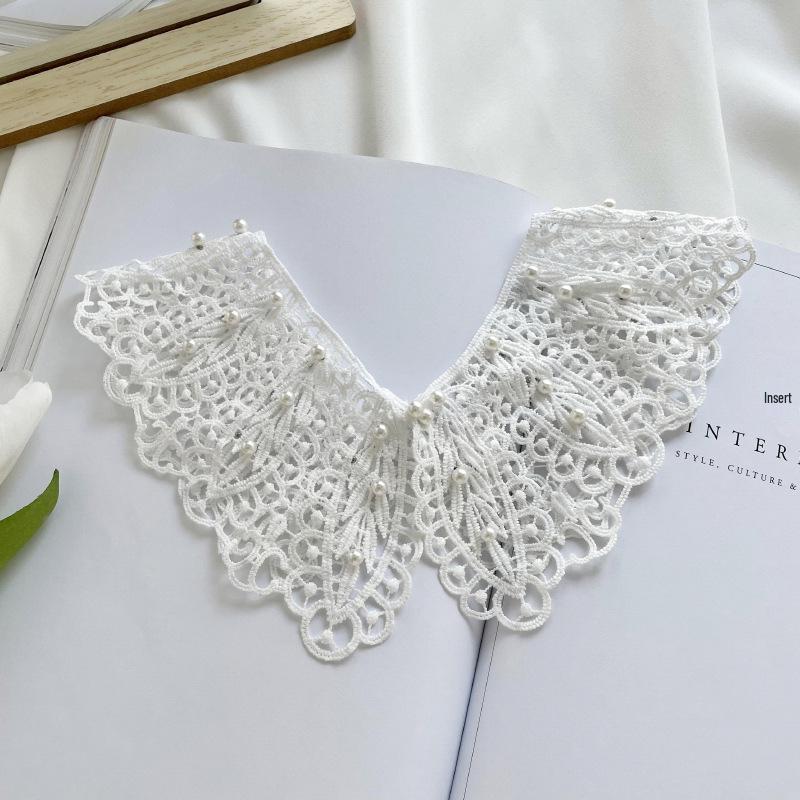 Korean Pearl Lace Shawl - Spring/Summer Sun Protection, Versatile Hollow Out False Collar, Cotton Outerwear