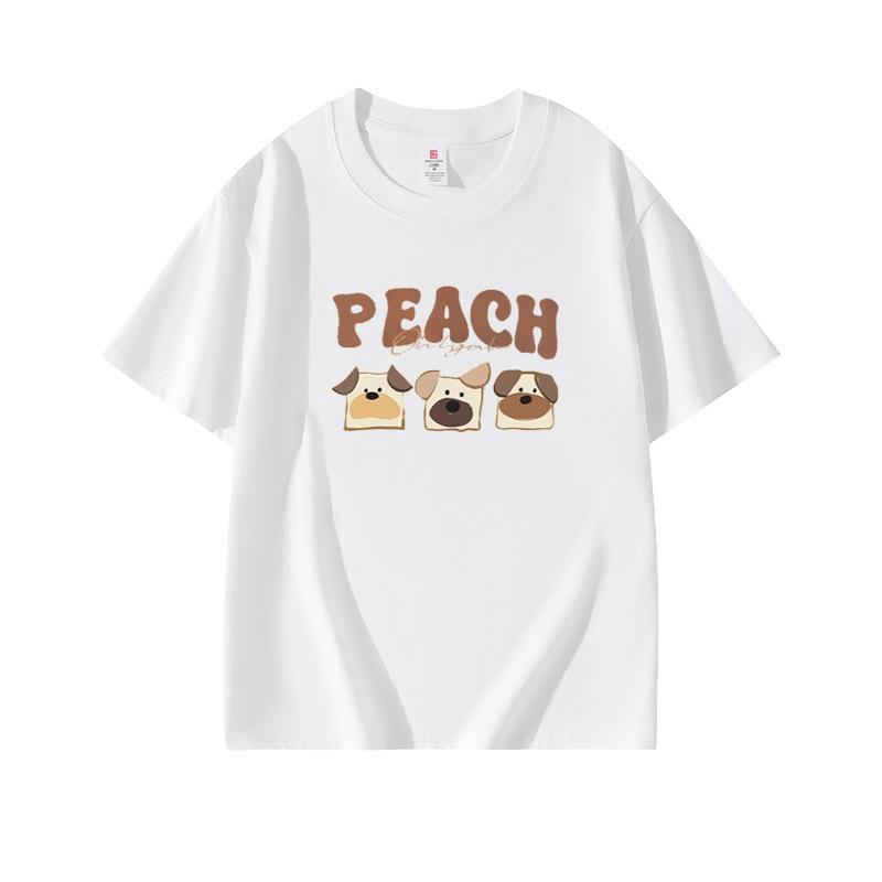 Summer new round neck cotton short-sleeved t-shirt women s cartoon puppy print casual loose short-sleeved top S белый