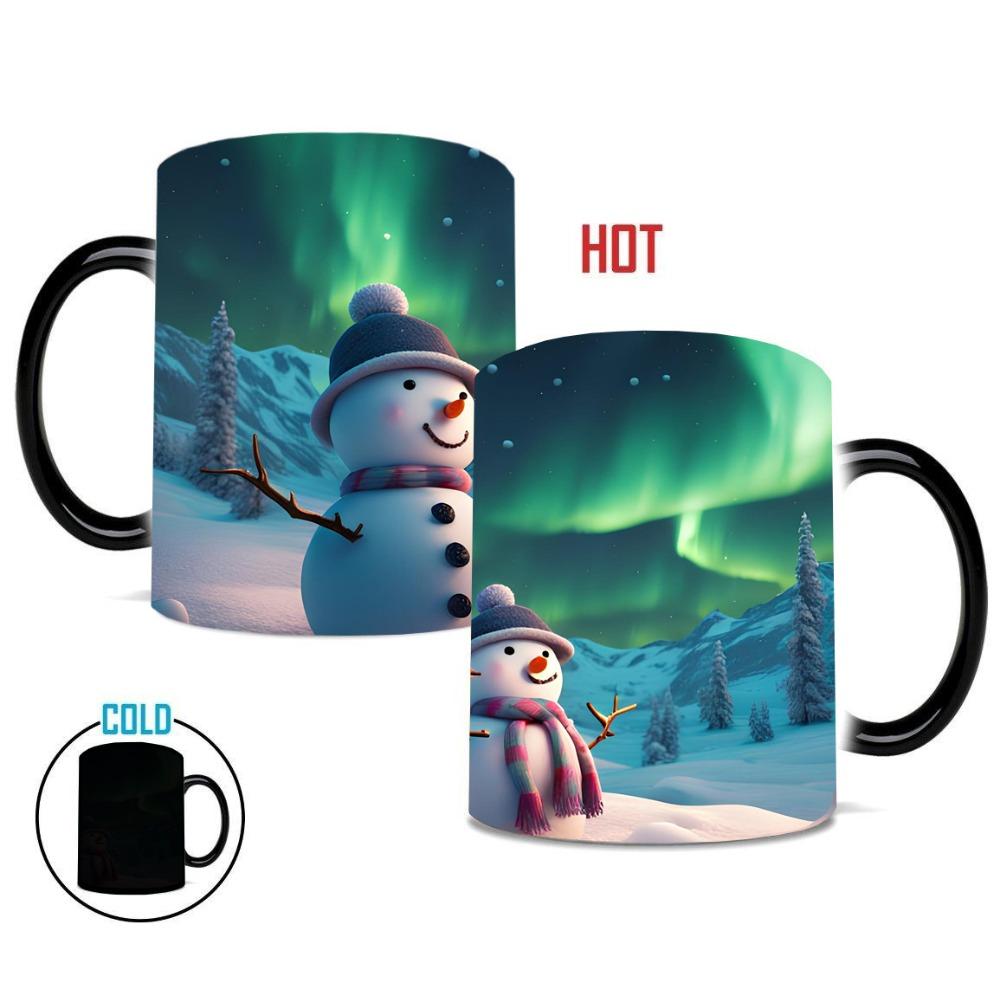 Christmas Northern Lights Color Changing Cup Ceramic Coffee Mug Snowman Christmas Tree