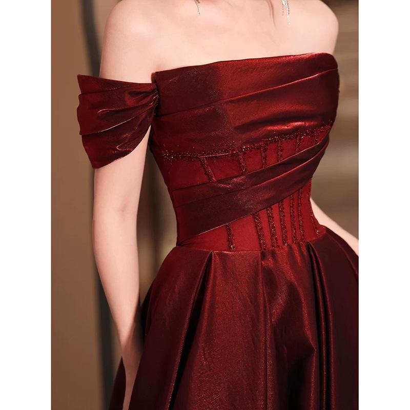 Pregnant women toasting clothes Bride shoulder red engagement dress high-end banquet adult dress fat mm large size