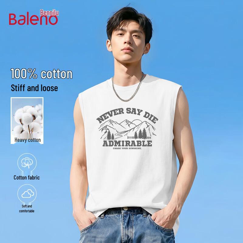 Baleno Men s Loose Fit Pure Cotton Sleeveless Tank Top M