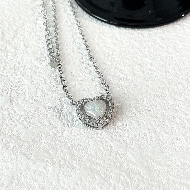 Love Imitation Opal Stone Necklace Women'S Light Luxury Niche Design Sense Year Fashion Gemstone Zircon Women