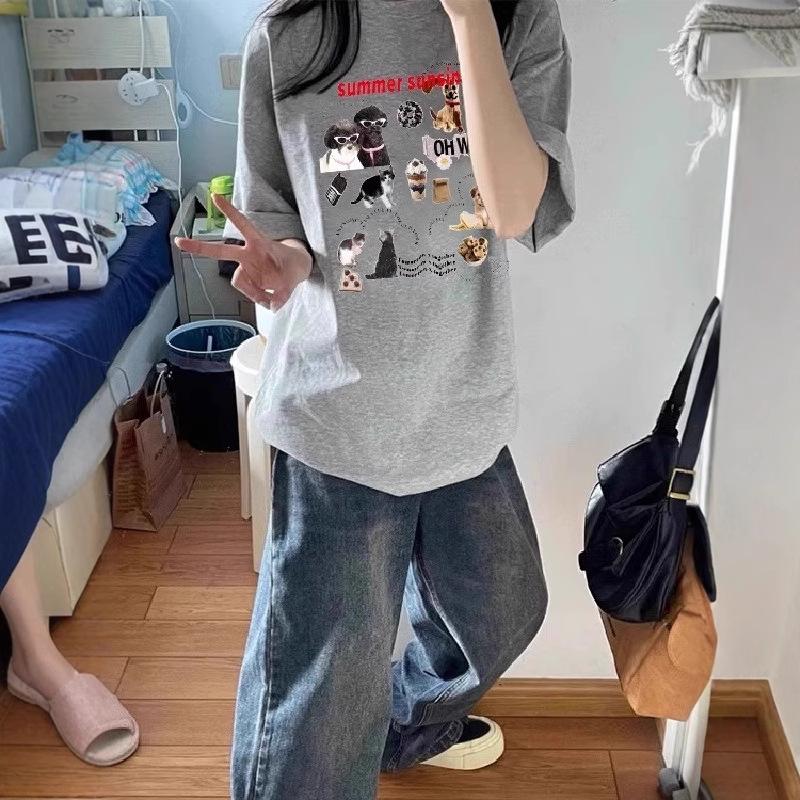 Large size cotton short-sleeved t-shirt women's summer loose lazy half-sleeved top cartoon printing design sense niche t-shirt