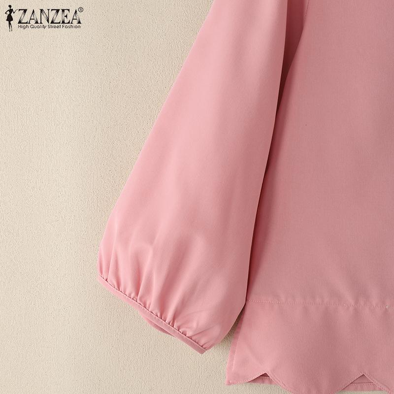 ZANZEA Women Casual V-Neck Solid Color Loose 3/4 Sleeve Blouse