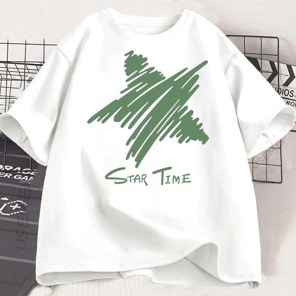 "Star" Print T Shirt  Crew Neck Comfortable Short Sleeve Tshirt Summer Cute Pullover Girls Boy T-Shirt  Women Clothing Tops
