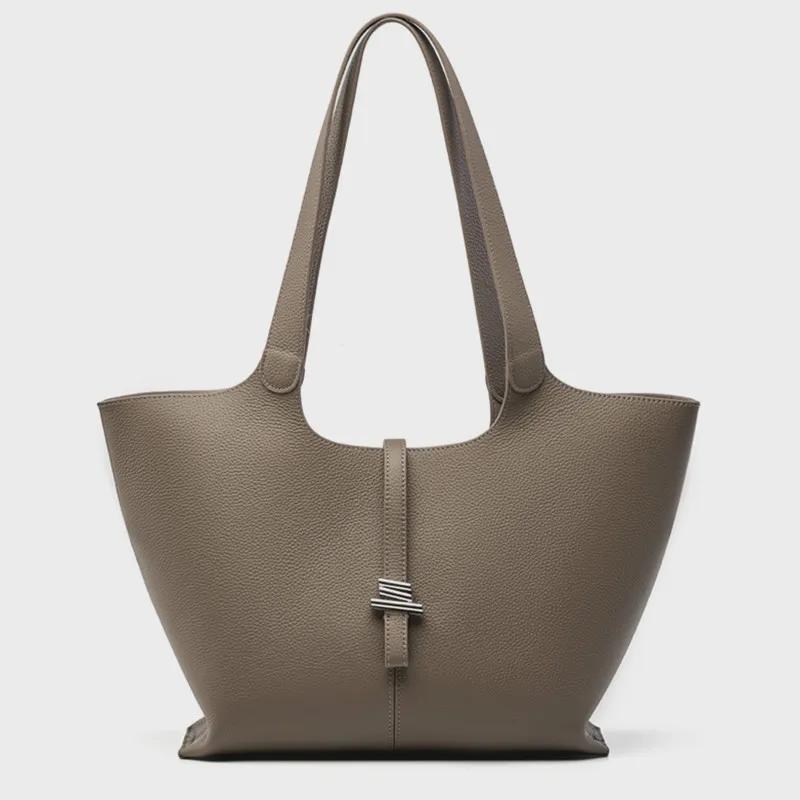 Genuine Leather Large Shoulder Tote Bags For Women  Trend Designer Shopper Commuter A4 Ladies Handbags