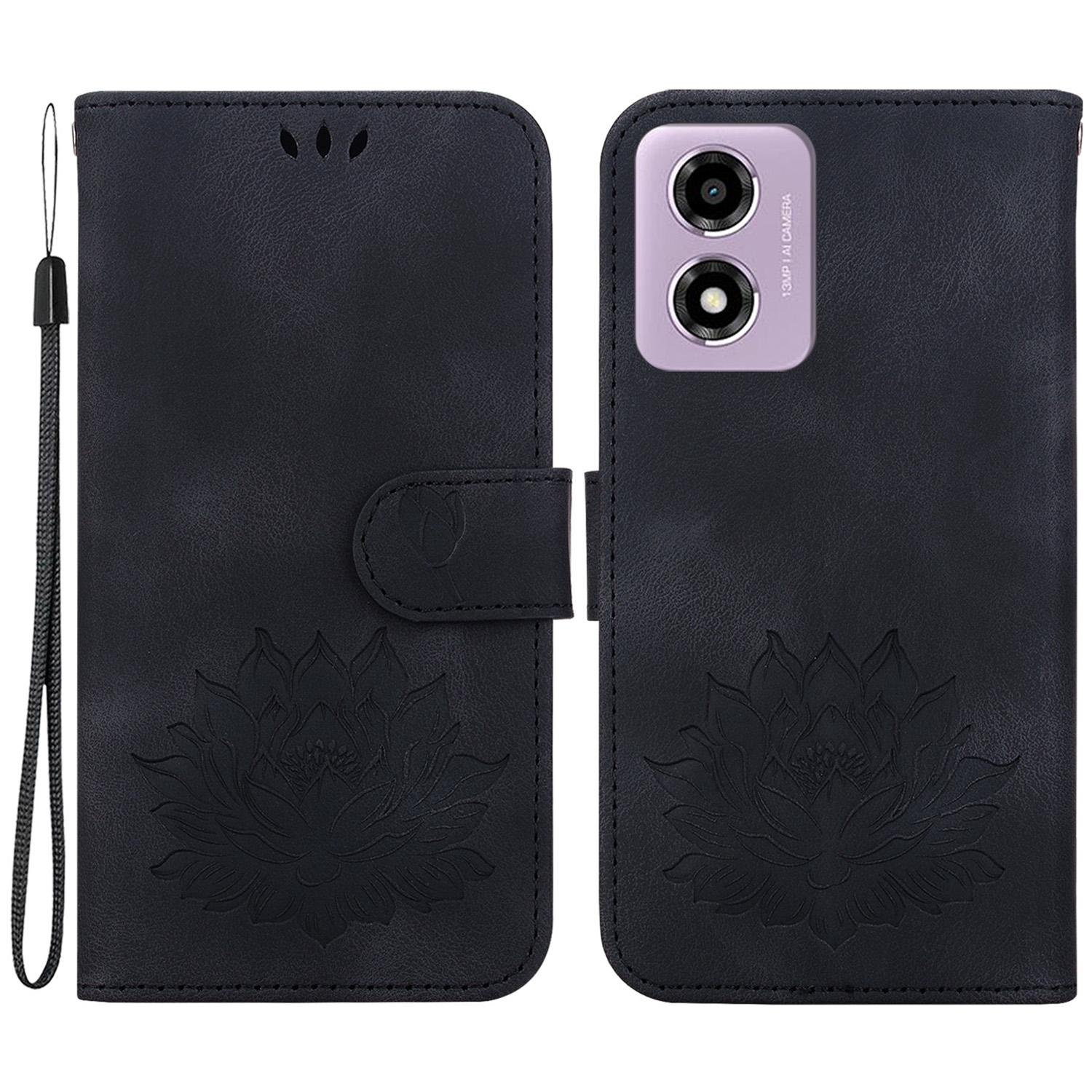 

Для Motorola Moto G04s 4G/E14 4G Чехол-кошелек для телефона Кожаный чехол-подставка с тиснением лотоса Black