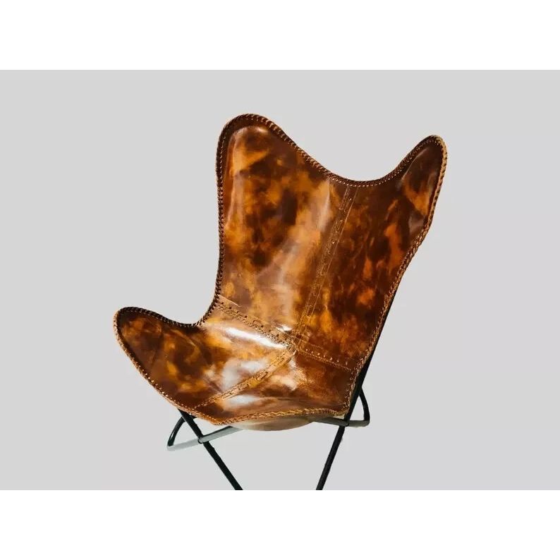 New Vintage Butterfly Chair Home Decor Buffalo Leather Lounge Accent Relax Arm Chair LEATHER