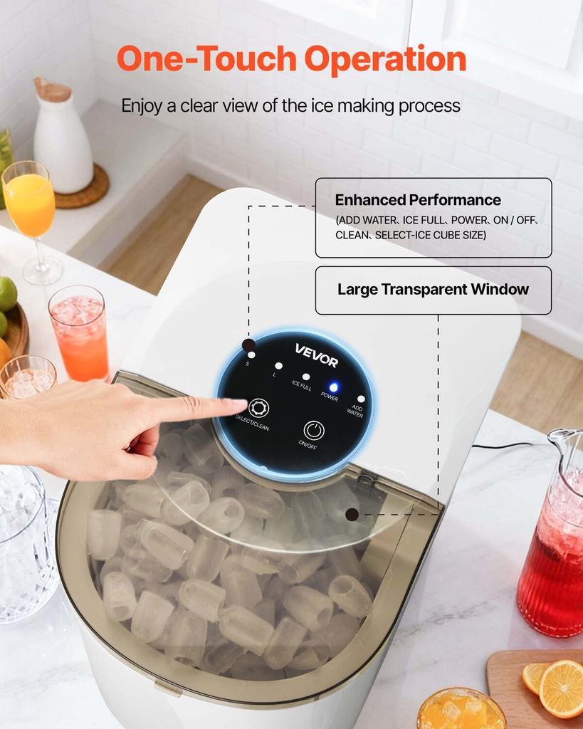 Countertop Ice Maker, 7 Cubes Ready In 6 Mins, 11.8 Kg Per Day, Self-Cleaning Portable Machine with Ice Scoop, Ice-Making Machine with 2 Sizes Bullet