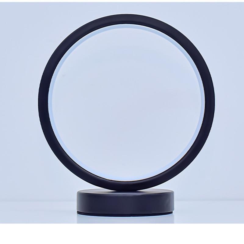 Nordic Circular LED Night Light, Minimalist Ring Soft Table Lamp, Bedroom Bedside Ambient Decor Lamp, Black & White Available