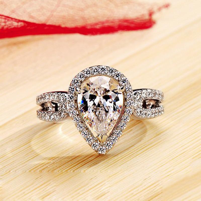 Celebrity Recommended Internet Celebrity Tide Water Drop Pear-Shaped Zircon Ring Women'S Jewelry