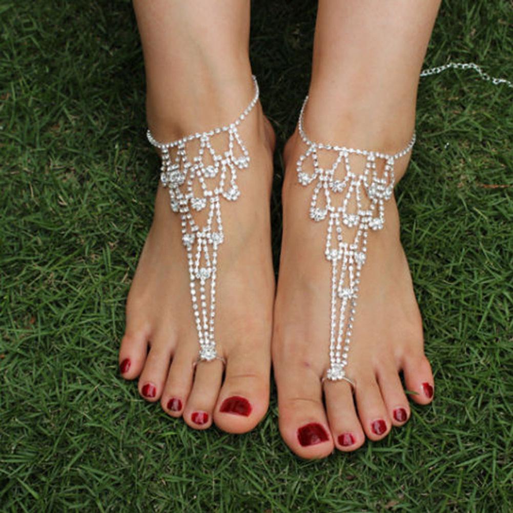 Women Stylish Bride Foot Chain Rhinestone Beach Ankle Chain Anklet Ornament Gift