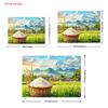 2D Countryside Rice Tapestry, Rural Farm Scene with Mount Fuji and Rice