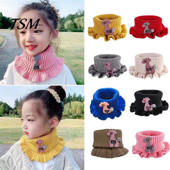 Kids Neck Scarf Warmer Cartoon Giraffe Ruffle Knitted Windproof High Elasticity Keep Warm Ultra Soft Fake Collar for Winter