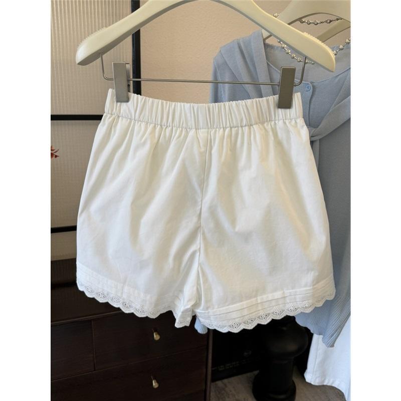 

Белые шорты с кружевной отделкой для весны и лета, свободный покрой, повседневный, универсальный стиль, идеально подходит для повседневной носки S белый