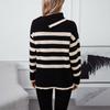 Vintage Loose Stand Collar Long Sleeve Stripe Knitwear Sweater Pullover Top Autumn Winter