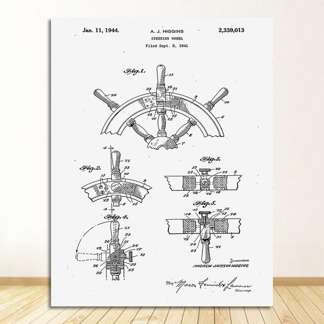 Poster Sailor Gifts , Yacht Anchor Ship  Wheel Sailing Blueprint Nautical Wall Art Canvas Painting Sailboat Patent Print Vintage