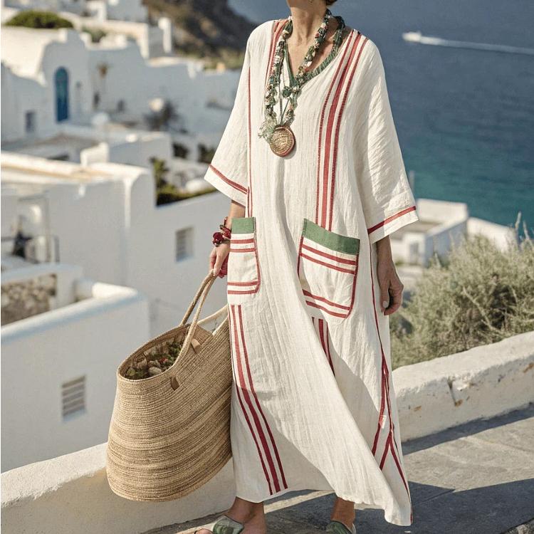Summer Elegant Plus Size Kaftan Maxi Dress V Neck Half Sleeve Geometric Print Loose Fit Flowy Big Swing Casual Beach Vacation Holiday Long Dress