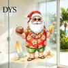 Tropical Santa Window Cling Claus Surf Static Sticker, Christmas PVC Decal, Waterproof Seasonal Decoration Easy Apply Sticker for Glass Doors