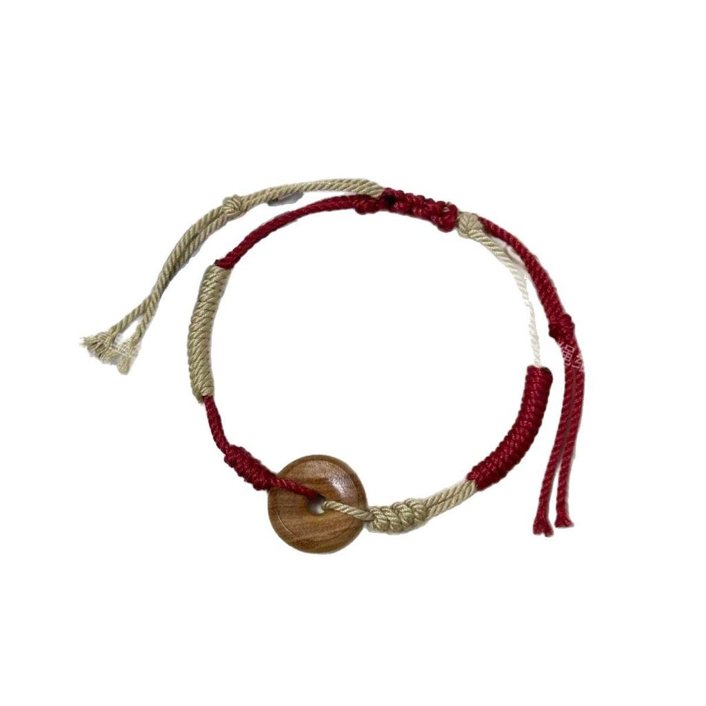 Chinese Color Block Peach Wood Friendship Bracelet Pair - Handmade, Vintage-Style