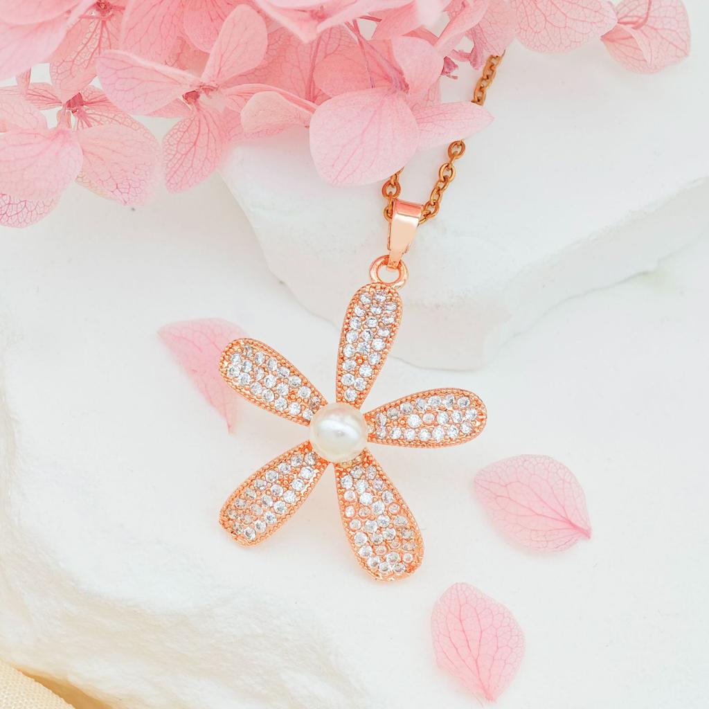 Necklace Female Sunflower Pearl Necklace Autumn and Winter Fashion Versatile Light Luxury Titanium Steel Non-fading Clavicle Chain Full of Diamond