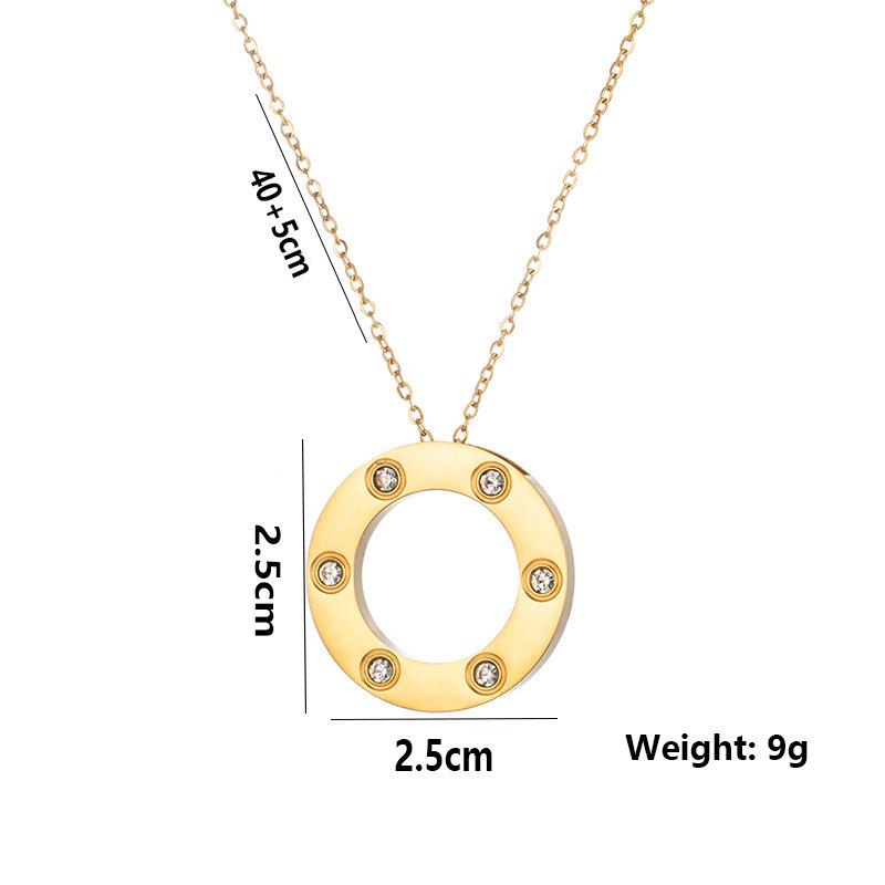18K Gold-Plated Zircon Disc Necklace - Elegant Titanium Steel Clavicle Chain for Women