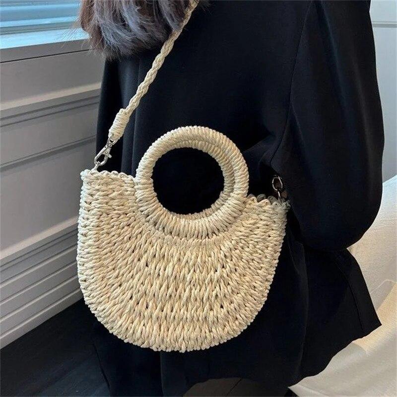 French?style Straw Woven Bag Women Large Capacity Portable Shoulder Bag High Sense Woven Vegetable Basket Women's Bag Retro Tote
